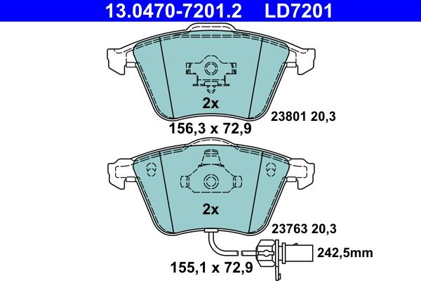 ATE 13.0470-7201.2 - Тормозные колодки, дисковые, комплект parts5.com