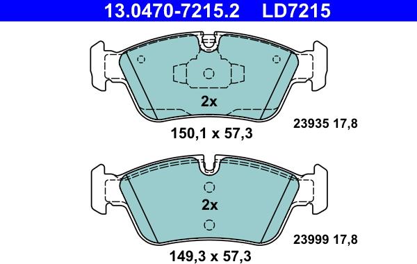 ATE 13.0470-7215.2 - Тормозные колодки, дисковые, комплект parts5.com