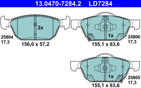 ATE 13.0470-7284.2 - Тормозные колодки, дисковые, комплект parts5.com