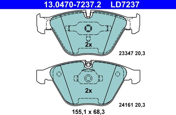 ATE 13.0470-7237.2 - Тормозные колодки, дисковые, комплект parts5.com