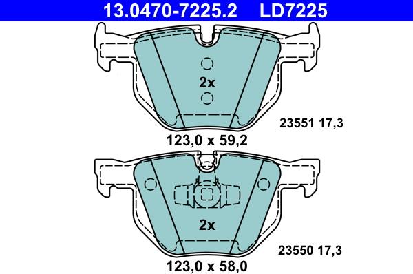 ATE 13.0470-7225.2 - Тормозные колодки, дисковые, комплект parts5.com