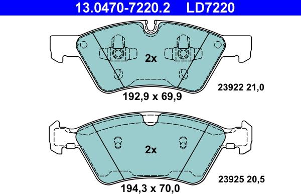 ATE 13.0470-7220.2 - Тормозные колодки, дисковые, комплект parts5.com