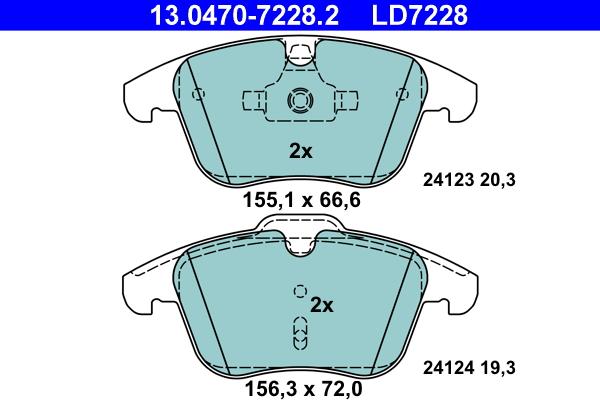 ATE 13.0470-7228.2 - Тормозные колодки, дисковые, комплект parts5.com