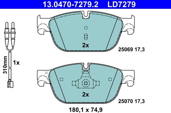 ATE 13.0470-7279.2 - Тормозные колодки, дисковые, комплект parts5.com