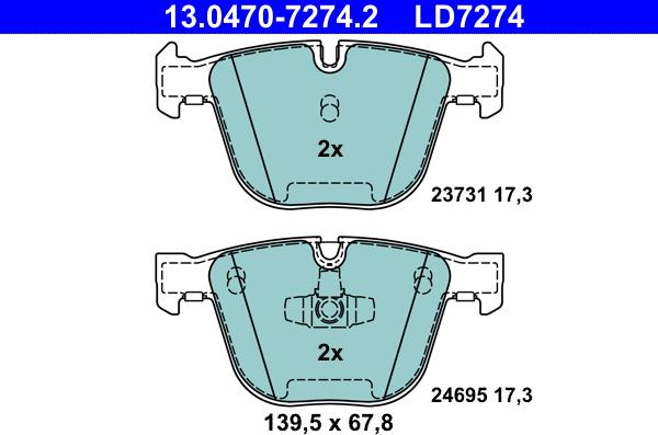 ATE 13.0470-7274.2 - Тормозные колодки, дисковые, комплект parts5.com