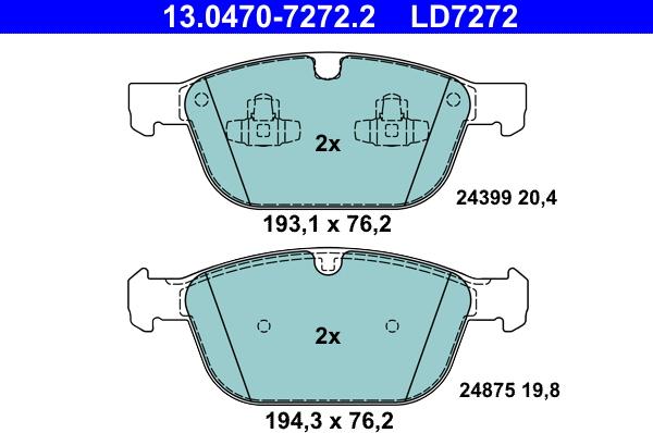 ATE 13.0470-7272.2 - Тормозные колодки, дисковые, комплект parts5.com