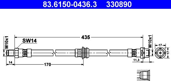 ATE 83.6150-0436.3 - Тормозной шланг parts5.com