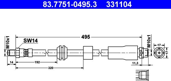 ATE 83.7751-0495.3 - Brake Hose parts5.com