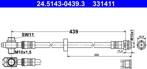 ATE 24.5143-0439.3 - Тормозной шланг parts5.com