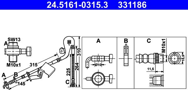 ATE 24.5161-0315.3 - Brake Hose parts5.com