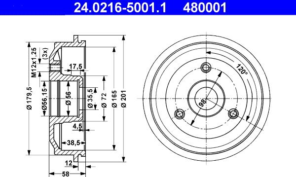 ATE 24.0216-5001.1 - Тормозной барабан parts5.com