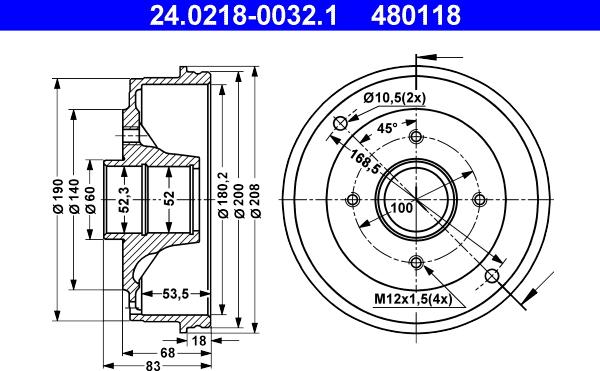 ATE 24.0218-0032.1 - Тормозной барабан parts5.com