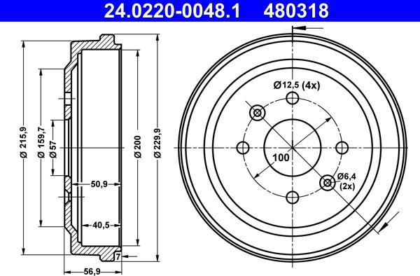 ATE 24.0220-0048.1 - Тормозной барабан parts5.com