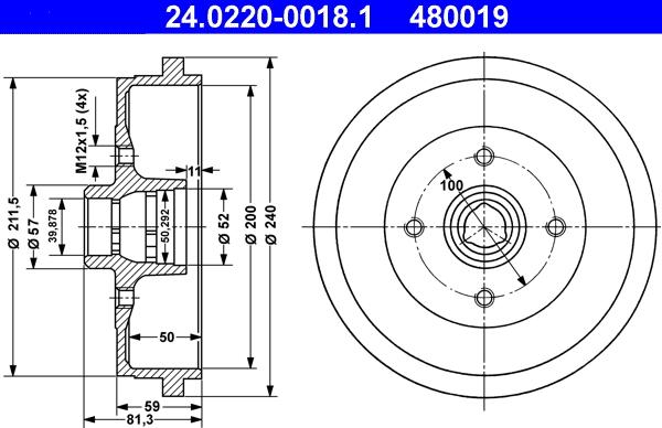 ATE 24.0220-0018.1 - Тормозной барабан parts5.com