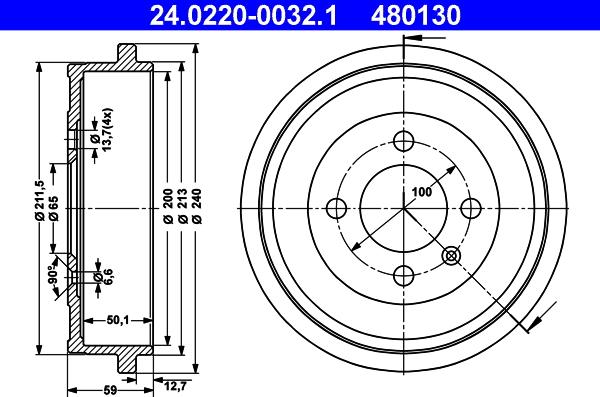 ATE 24.0220-0032.1 - Тормозной барабан parts5.com