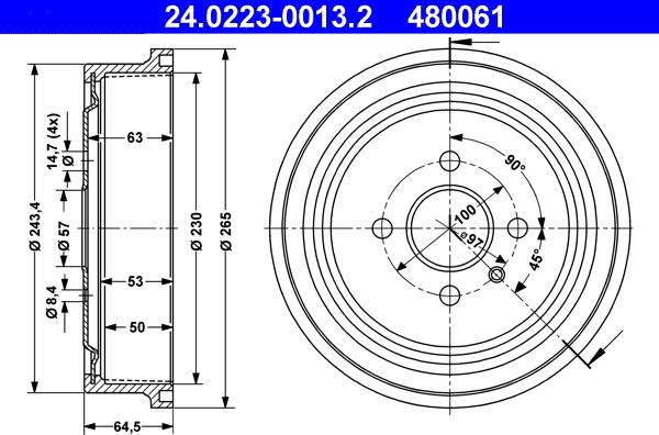 ATE 24.0223-0013.2 - Тормозной барабан parts5.com