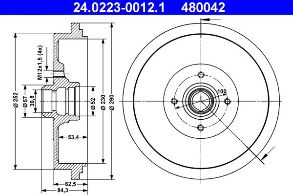 ATE 24.0223-0012.1 - Тормозной барабан parts5.com