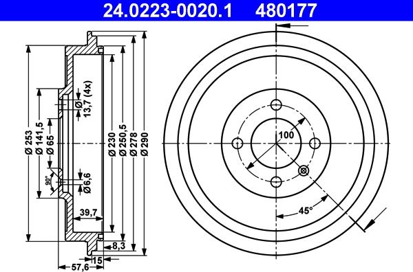 ATE 24.0223-0020.1 - Тормозной барабан parts5.com