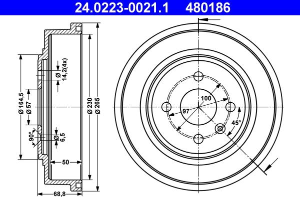 ATE 24.0223-0021.1 - Тормозной барабан parts5.com