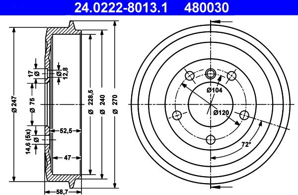 ATE 24.0222-8013.1 - Тормозной барабан parts5.com