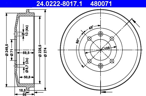 ATE 24.0222-8017.1 - Тормозной барабан parts5.com