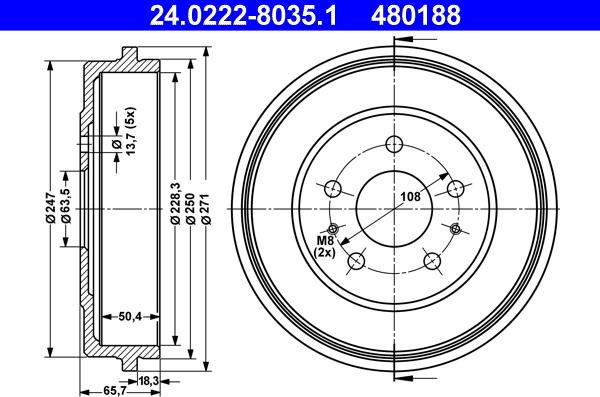 ATE 24.0222-8035.1 - Тормозной барабан parts5.com