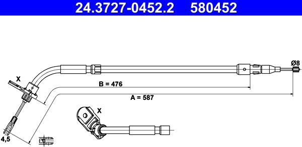 ATE 24.3727-0452.2 - Cable de accionamiento, freno de estacionamiento parts5.com