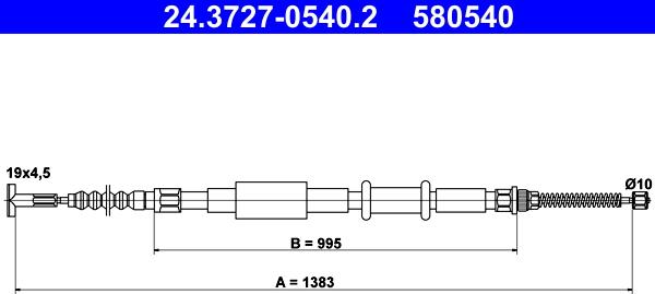 ATE 24.3727-0540.2 - Тросик, cтояночный тормоз parts5.com