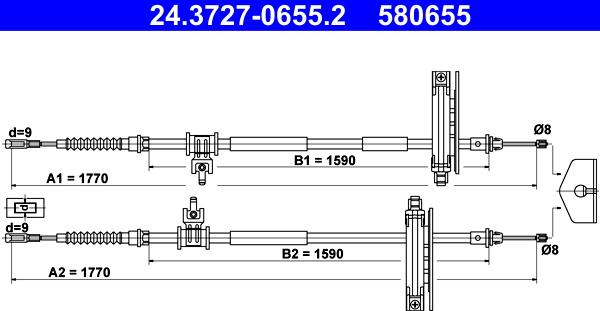 ATE 24.3727-0655.2 - Тросик, cтояночный тормоз parts5.com
