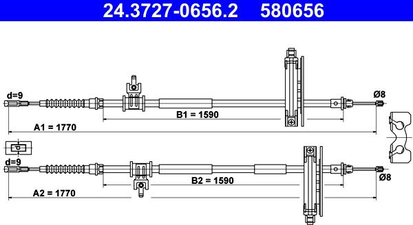 ATE 24.3727-0656.2 - Тросик, cтояночный тормоз parts5.com