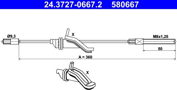 ATE 24.3727-0667.2 - Тросик, cтояночный тормоз parts5.com