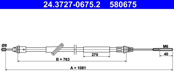 ATE 24.3727-0675.2 - Тросик, cтояночный тормоз parts5.com