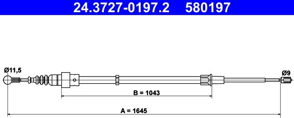 ATE 24.3727-0197.2 - Тросик, cтояночный тормоз parts5.com