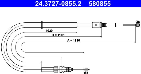 ATE 24.3727-0855.2 - Тросик, cтояночный тормоз parts5.com