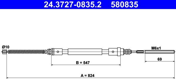 ATE 24.3727-0835.2 - Тросик, cтояночный тормоз parts5.com