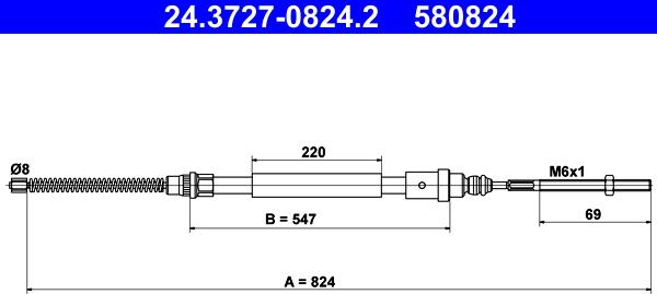 ATE 24.3727-0824.2 - Тросик, cтояночный тормоз parts5.com