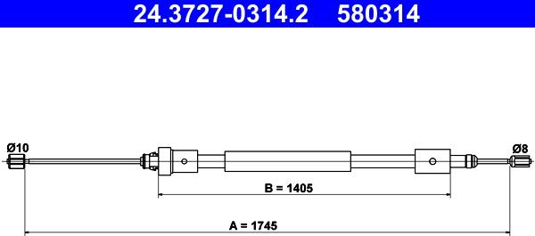 ATE 24.3727-0314.2 - Тросик, cтояночный тормоз parts5.com