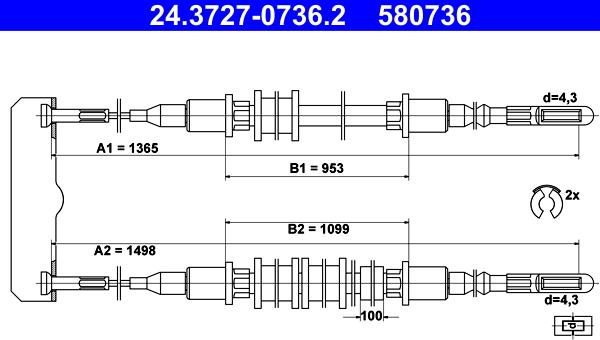 ATE 24.3727-0736.2 - Тросик, cтояночный тормоз parts5.com