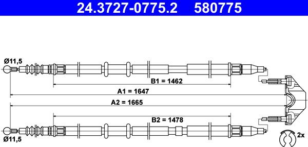 ATE 24.3727-0775.2 - Тросик, cтояночный тормоз parts5.com