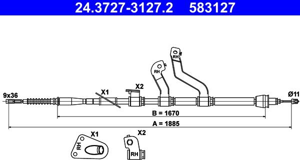 ATE 24.3727-3127.2 - Тросик, cтояночный тормоз parts5.com