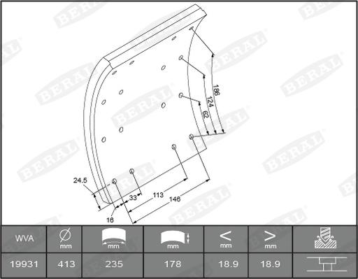 Beral KBL19931.0-1550 - Комплект тормозных башмаков, барабанные тормоза parts5.com