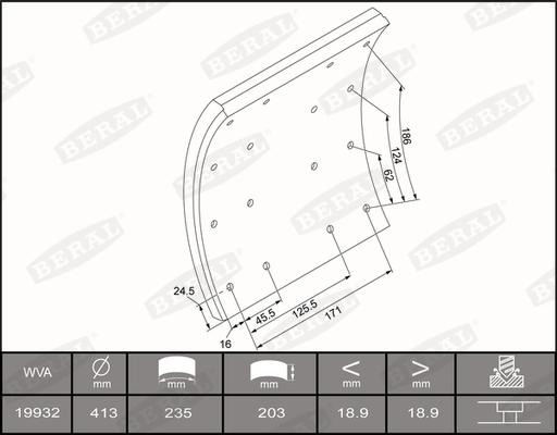 Beral KBL19932.0-1550 - Комплект тормозных башмаков, барабанные тормоза parts5.com