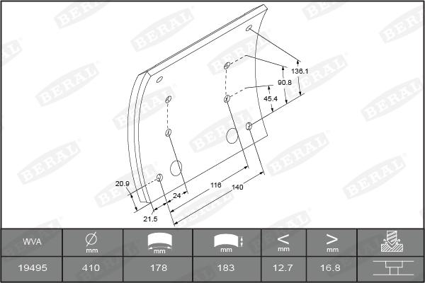 Beral KBL19495.0-1575 - Комплект тормозных башмаков, барабанные тормоза parts5.com