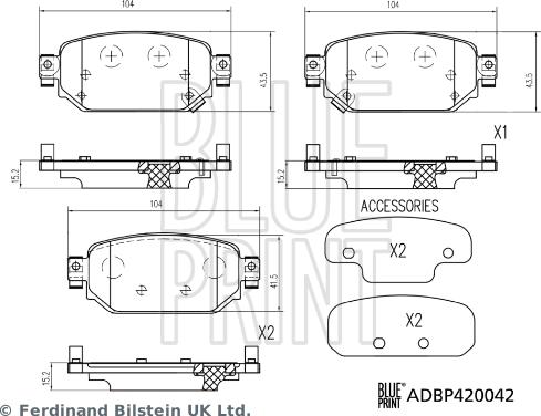 Blue Print ADBP420042 - Тормозные колодки, дисковые, комплект parts5.com