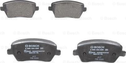 BOSCH 0 986 494 856 - Тормозные колодки, дисковые, комплект parts5.com