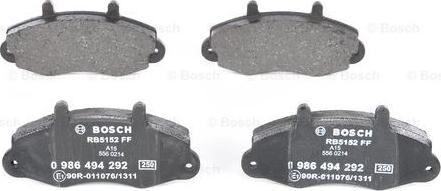 BOSCH 0 986 494 292 - Тормозные колодки, дисковые, комплект parts5.com