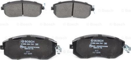 BOSCH 0 986 494 761 - Тормозные колодки, дисковые, комплект parts5.com