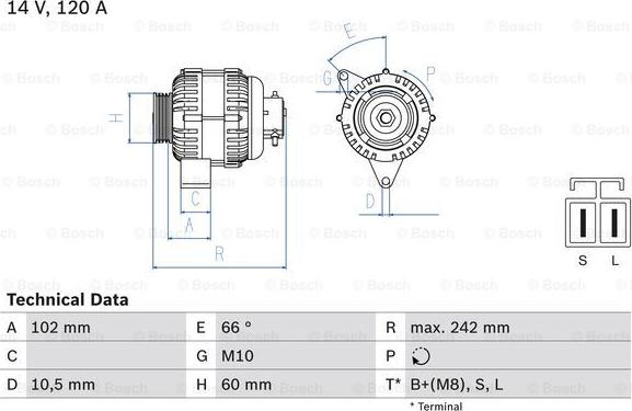 BOSCH 0 986 049 550 - Генератор parts5.com