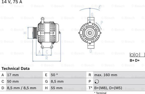 BOSCH 0 986 049 081 - Генератор parts5.com