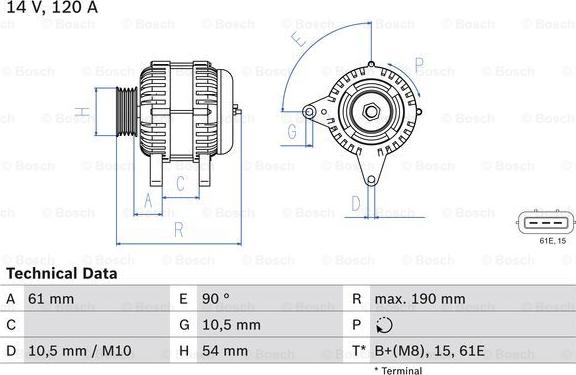 BOSCH 0 986 044 841 - Генератор parts5.com